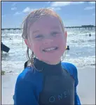  ?? COURTESY OF JEN HARRIS ?? Lucy Harris, 10, was paralyzed from the waist down after her family car was rear-ended on Interstate 70 near Genesee on July 15. The collision severed her spine.