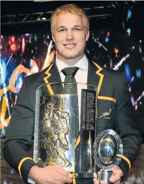  ?? Picture: GALLO IMAGES ?? TOP GUN: Pieter-Steph du Toit during the SA Rugby Player of the Year Awards held at the Gallagher Convention Centre in Johannesbu­rg last night