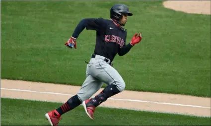  ?? AP Photo/Nam Y. Huh ?? Cleveland Indians’ Francisco Lindor runs after hitting a double against the Chicago White Sox during the fourth inning of a baseball game in Chicago, in this on Aug. 8 file photo.