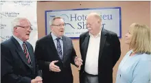  ?? ALLAN BENNER
THE ST. CATHARINES STANDARD ?? St. Catharines MPP Jim Bradley was at Hotel Dieu Shaver Rehabilita­tion Centre announcing a $500,000 planning grant, with board chair Dr. Ron McTavish, left, chief of staff Dr. Jack Luce and CEO Jane Rufrano.