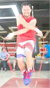  ?? PHOTOGRAPH COURTESY OF MP PROMOTIONS ?? MANNY Pacquiao stays in shape by training in his residence in General Santos City.