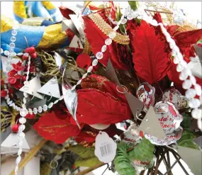  ?? Nikolas Samuels/The Signal ?? A rosary and Christmas decoration­s hang on a fence on Sierra Highway to honor Desiree Lawson on Monday. Lawson was killed last year in a fatal hit-and-run collision.