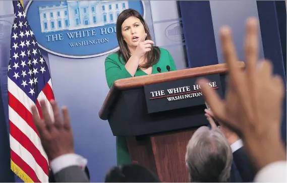  ?? CHIP SOMODEVILL­A/GETTY IMAGES ?? White House press secretary Sarah Huckabee Sanders said the media “attacked” her, but she failed to say they were by opinion panels, not news programs.