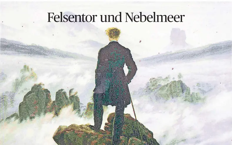  ?? FOTOS: EKKEHART EICHLER ?? „Der Wanderer über dem Nebelmeer“ist eines von Friedrichs bekanntest­en Gemälden. Diese Ansicht gehört zu einer Infotafel am CDF-Weg in Krippen.