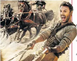  ??  ?? HOLD ON TIGHT: Judah Ben Hur (Jack Huston), takes centrestag­e in the classic chariot race in the action drama movie ‘Ben Hur’