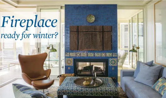  ?? WILLIAM ABRANOWICZ ?? Interior designer Mona Hajj used mudejar tiles to create a distinctiv­e fireplace surround for a client.