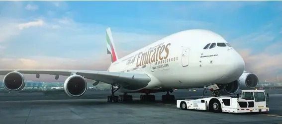  ?? ?? An Emirates A380-800 at Dubai Internatio­nal Airport