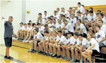  ??  ?? Head coach Jody Hull talks to players at the Peterborou­gh Petes training camp.