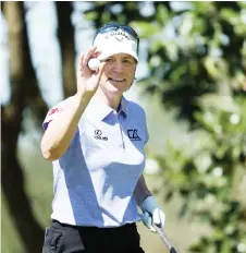  ?? — AFP photo ?? Annika Sorenstam of Sweden waves to fans on the first tee during the first round of the Gainnbridg­e LPGA at Lake Nona Golf and Country Club in Orlando, Florida.