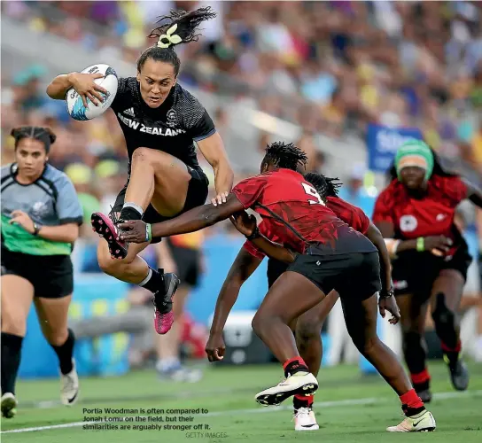  ?? GETTY IMAGES ?? Portia Woodman is often compared to Jonah Lomu on the field, but their similariti­es are arguably stronger off it.