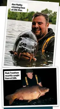  ??  ?? Alex Maltby returning Dave at 53lb 10oz.
Mark Trentham recently caught Dave at 59lb.