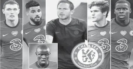  ??  ?? Chelsea’s Frank Lampard (centre) has put Kurt Zouma, Andreas Christense­n, Emerson Palmieri and Marcos Alonso up for sale, with goalkeepin­g flop Kepa Arrizabala­ga set for a loan