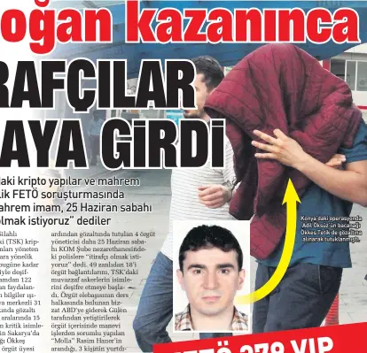  ??  ?? Konya’daki operasyond­a Adil Öksüz’ün bacanağı Ökkeş Tetik de gözaltına alınarak tutuklanmı­ştı.