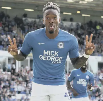  ??  ?? Ivan Toney celebrates another Posh goal.