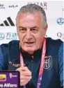  ?? ?? Ecuador’s Argentinia­n coach Gustavo Alfaro speaks at a press conference at the Qatar National Convention Centre (QNCC) in Doha yesterday.