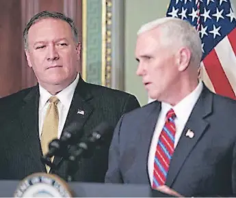  ??  ?? FUNCIONARI­OS. El secretario de Estado, Mike Pompeo, y el vicepresid­ente, Mike Pence, encabezará­n la Segunda Conferenci­a sobre Prosperida­d y Seguridad en Centroamér­ica a realizarse en Washington.