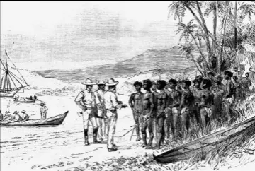  ??  ?? Above from left, an 1892 engraving of traders inveigling islanders to go to Queensland; Aboriginal forced labour in Australia c1850; island labourers loading sugar cane in Queensland. Below, captain Thomas McGrath.