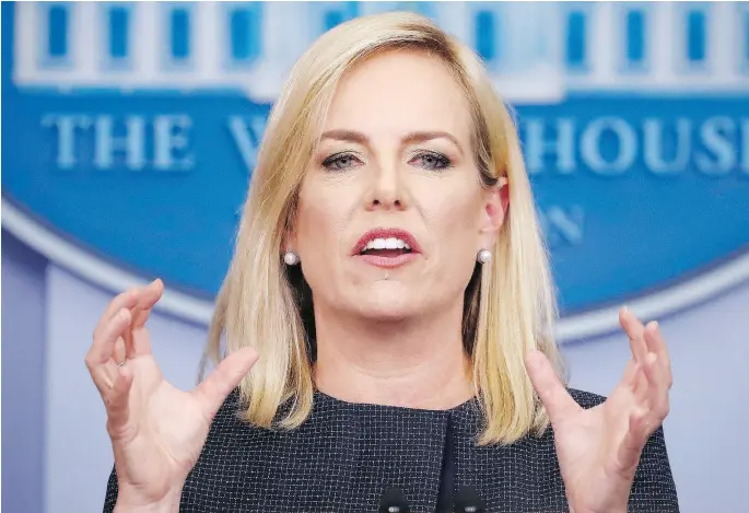  ?? PABLO MARTINEZ MONSIVAIS / THE ASSOCIATED PRESS ?? Homeland Security Secretary Kirstjen Nielsen speaks to the media during the daily briefing at the White House on Monday.
