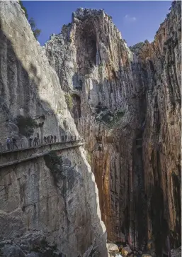  ??  ?? The Caminito del Rey’s boardwalk clings to the sheer wall of the Gaitanes Gorge