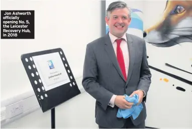  ??  ?? Jon Ashworth officially opening No. 5, the Leicester Recovery Hub, in 2018