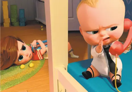  ?? DreamWorks Animation ?? Above: In “Boss Baby,” Tim (voiced by Miles Bakshi) discovers the secret of the family’s new arrival (Alec Baldwin). Right: Director Tom McGrath used to work at the studio’s Redwood City outpost. The Boss Baby (PG) opens Friday, March 24, at Bay Area...
