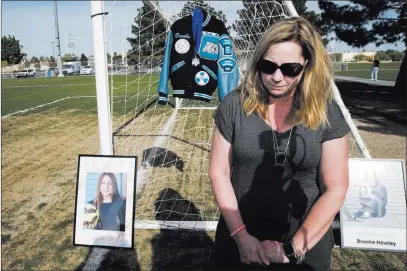  ?? Erik Verduzco ?? Las Vegas Review-journal @Erik_verduzco Rhonda Hawley pauses during an interview following a news conference at the Bettye Wilson Soccer Complex on Tuesday. Hawley lost her daughter Brooke in a car crash involving a suspected drunken driver in Southern California on March 29.