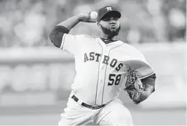  ?? Karen Warren / Houston Chronicle ?? If there’s no room in the Astros’ bullpen, pitcher Francis Martes would probably start the 2018 season in the rotation for Class AAA Fresno.
