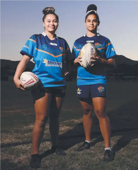  ??  ?? Northern Pride under-19 players Shantelle Ale, 17, and Montana Mook Kusu, 16, will both play in the Queensland country trials. Picture: Brendan Radke
