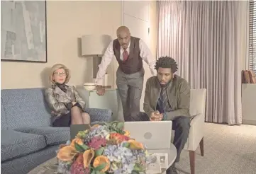  ??  ?? Diane Lockhart (Christine Baranski), Adrian Boseman (Delroy Lindo) and Jay Dipersia (Nyambi Nyambi) review footage from ‘Chicago Penthouse’. — Elizabeth Fisher - CBS photo