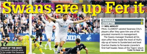  ??  ?? SWAN OF THE BEST: Fernando Llorente wins it for under-fire Swansea