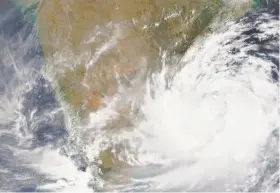  ?? NASA ?? A NASA satellite image shows Cyclone Fani, packing hurricane-force winds, churning toward the Indian state of Odisha on Wednesday.