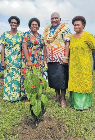  ?? ?? Minister of Forestry Kalaveti Ravu is joined by women of Conua, during the 2024 Internatio­nal Day of Forests.
