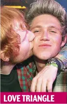  ??  ?? LOVE TRIANGLE Rivals: Niall Horan is kissed by Ed Sheeran despite a love tangle