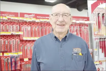  ?? Rachel Dickerson/The Weekly Vista ?? Ralph Picht is pictured at TH Rogers Lumber Company, where he works two days a week. At 94, he brings a wealth of knowledge to the job.