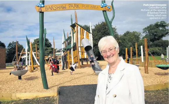  ??  ?? Park improvemen­ts
Councillor Cathy McEwan at the opening of Barshaw Park in Paisley, which was
opened in 2017
