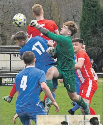  ?? Photograph­s: Iain Ferguson, alba. ?? Keeper Fraser Gillies saves a late attack.