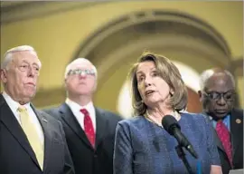  ?? Drew Angerer Getty Images ?? HOUSE Democrats Steny H. Hoyer, left, Joseph Crowley, House Minority Leader Nancy Pelosi and James E. Clyburn hold a news conference about GOP tax reform.