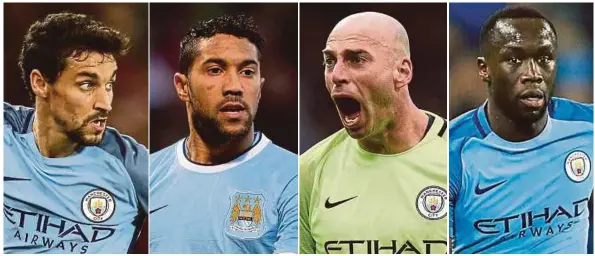  ??  ?? (From left) Manchester City’s Jesus Navas, Gael Clichy, Willy Caballero and Bacary Sagna.