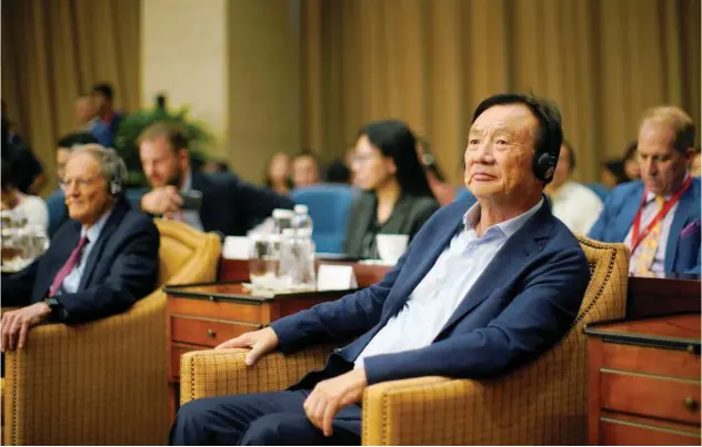  ?? Reuters ?? ↑ Huawei founder Ren Zhengfei attends a panel discussion at the company headquarte­rs in Shenzhen, China, on Monday.