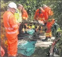  ??  ?? ■ A terrified deer trapped 40 metres from the ground after getting stuck on a quarry ledge at Breedon Quarry was only saved after a plucky Nottingham­shire Police dog handler put all of his skills in action to stage a rescue.