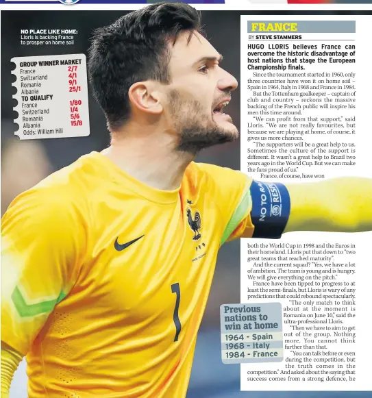  ??  ?? NO PLACE LIKE HOME: Lloris is backing France to prosper on home soil