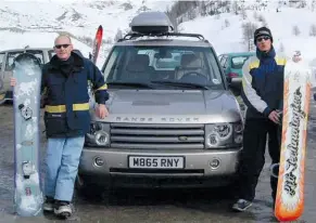  ??  ?? John and son Simon, Val D’isere 1999, with prototype L322 Range Rover two years before it was launched