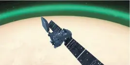  ?? IMPRESIÓN ARTÍSTICA DEL EXOMARS TRACE GAS ORBITER DE LA ESA QUE DETECTA EL BRILLO VERDE DEL OXÍGENO EN LA ATMÓSFERA MARCIANA. ??