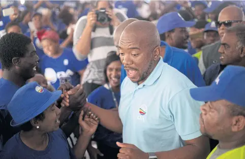  ?? REUTERS ?? Democratic Alliance leader Mmusi Maimane arrives at an election rally in Kwamashu near Durban, in May.