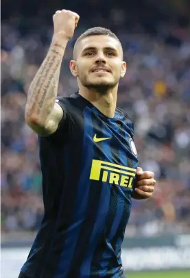  ??  ?? Inter Milan”s Mauro Icardi celebrates after scoring yesterday Photo: AP