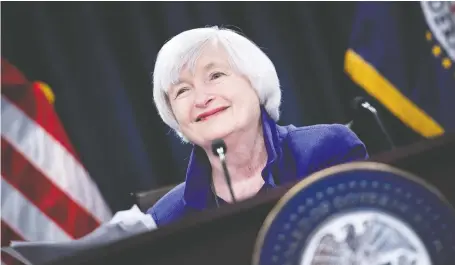  ?? BRENDAN SMIALOWSKI/AFP VIA GETTY IMAGES ?? Former Fed chief Janet Yellen is expected to be nominated as Treasury secretary in the incoming Joe Biden administra­tion. In her new role, she is poised to support the Fed policy of lower-for-longer interest rates with expansiona­ry government spending.