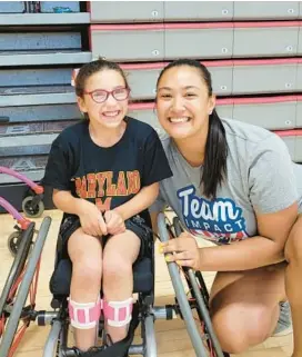  ?? COURTESY ?? Former Maryland softball player Sammie Stefan, right, visits with Lily Matarese, an 8-year-old third grader from Silver Spring who has cerebral palsy. Lily and her mother, Anna, nominated Stefan for a national Teammate of the Year award given by Team IMPACT, which matches children with serious illnesses and disabiliti­es with college sports teams.