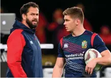 ??  ?? Andy Farrell and his son Owen in conversati­on on last year’s Lions tour to New Zealand