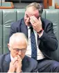  ??  ?? Barnaby Joyce, rear, with leader Malcolm Turnbull