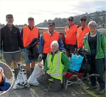  ??  ?? Members of the Garden City Rotary Club, pictured with Green Party MP Eugenie Sage, right. It was one of the 51 groups involved in the Mother of All Cleanups in Christchur­ch on Saturday. Inset: Isla Beckingsal­e, 7, helps with the cleanup effort.